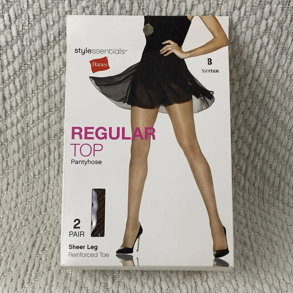 Hanes‎ Regular Top Pantyhose Reinforced Toe Sheer Leg Size B - SUNTAN (2 Pair)